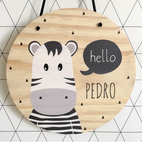 Placa ilustrada - Hello - Zebra