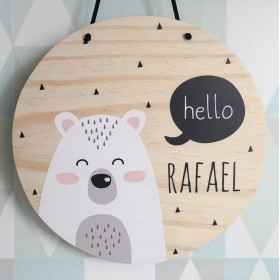 Placa ilustrada - Hello - Urso polar