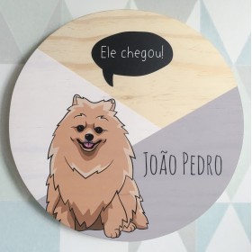 Placa ilustrada - Spitz Alemão dog e Geometria