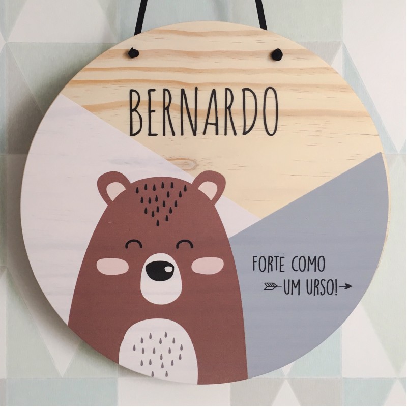 Placa ilustrada - Urso e Geometria